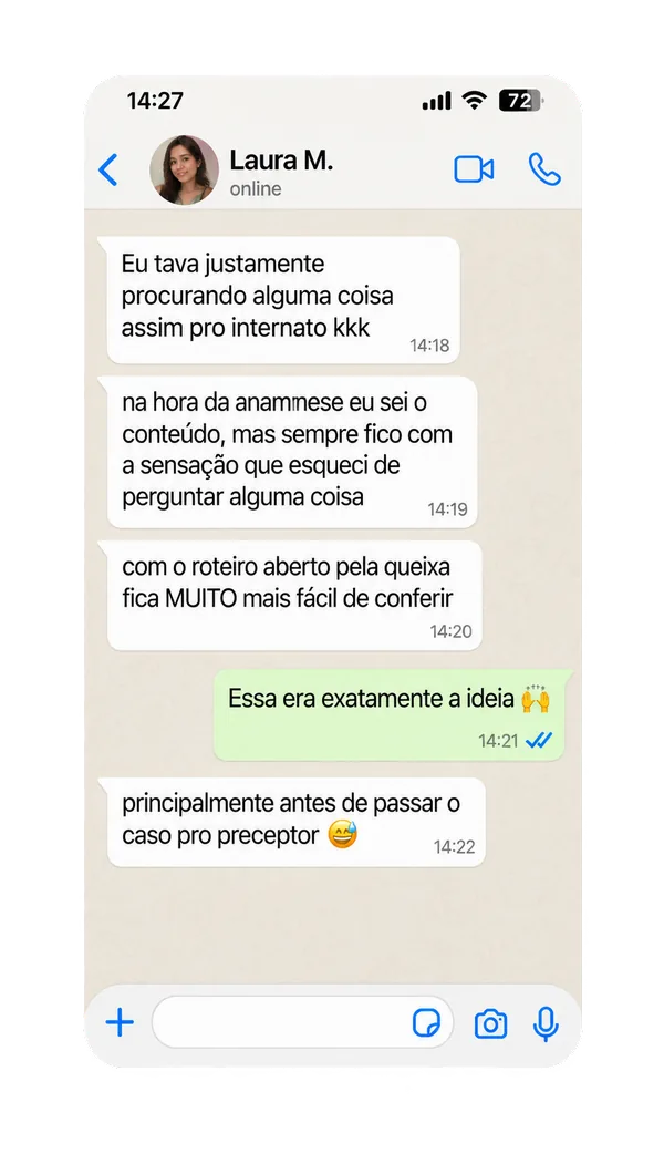 Depoimento de estudante sobre os 30 Roteiros Prontos de Anamnese