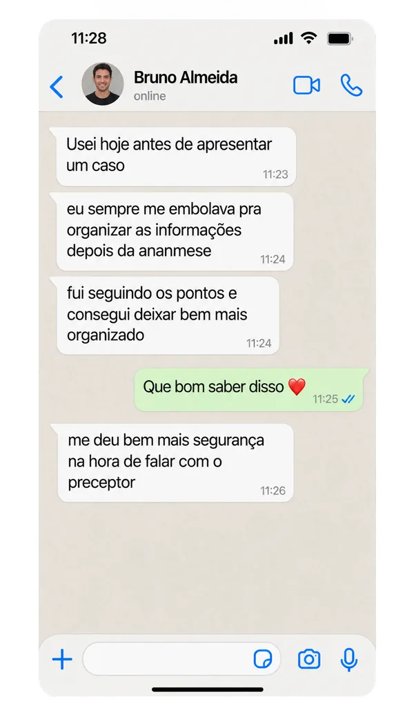 Depoimento de estudante sobre os 30 Roteiros Prontos de Anamnese